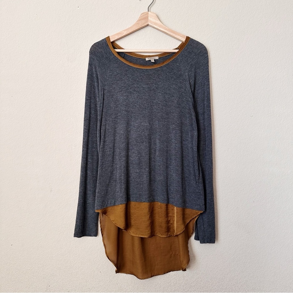 Bordeaux Anthropologie Long Sleeve Gray/Gold Contrast Tunic
